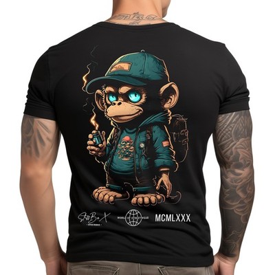 Stuff-Box Herren Rundhals Kurzarm T-Shirt schwarz Monkey STB-1109 - Print Shirt