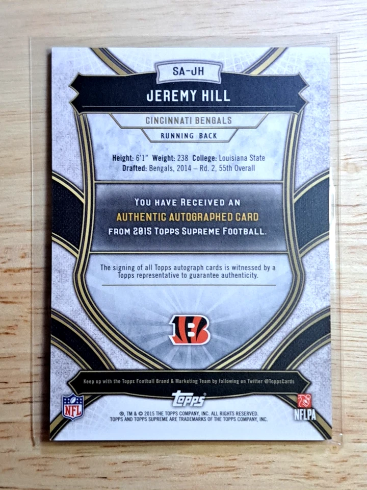 Jeremy Hill /10 (AUTO) 🔥2015 Topps Supreme Autographs - Bengals - Image 3 of 3