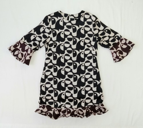 Small Farm Rio x Anthropologie Tropical Geo Toucan Mini Dress Wired Ruffled Hem - Picture 7 of 23