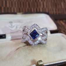 Tova Diamonique 925 Sterling Silver Ring, Simulated Sapphire, Size M.5 US 6.5 
