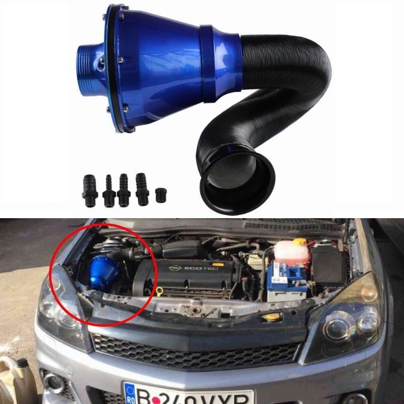 Car Universal Apollo Cold Air Intake Induction Kit With Air Box & Filter Blue