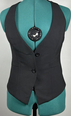 Express Design Studio Black Button Front V-Neck Lined Vest Size 2 ID# 90053