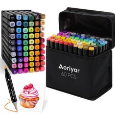 Alcohol Markers Dual Tip Art - 60 Colors Marker Set Adult Brush Tip Drawing P...