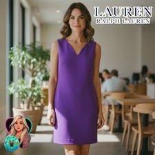 Lauren Ralph Lauren Purple V Neck Sleeveless Sheath Dress Womens 2 Petite Career