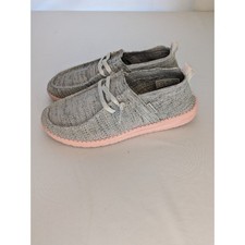 Hey Dude 8 Shoes Wendy Halo Gray/Pink Slip On Knit Lightweight Women's Flats