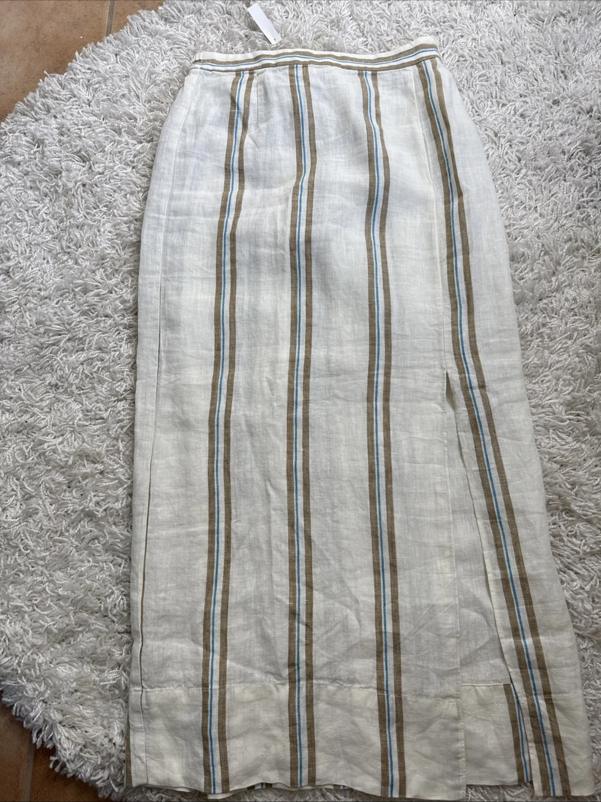 Madewell Column Maxi Skirt Sz S Linen Cream Blue Tan Stripe Artsy Side Slit
Opens in a new window or