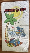 Vintage 80s Smurfs Beach Towel 55x30 Smurfs Up Lawtex Peyo