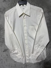 Brioni Men’s Dress Shirt 16 Cream Long Sleeve 100% Cotton Made in Italy