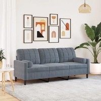 Samt Sofa 3-Sitzer 180 Cm Dunkelgrau Mit Zierkissen