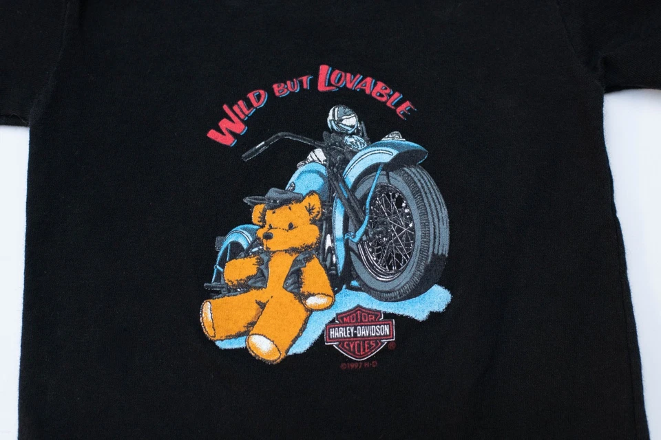 Camiseta bebé Harley-Davidson años 90 de colección 6M oso de peluche bicicleta puntada única EE. UU. 1997 Foto 2 de 4
