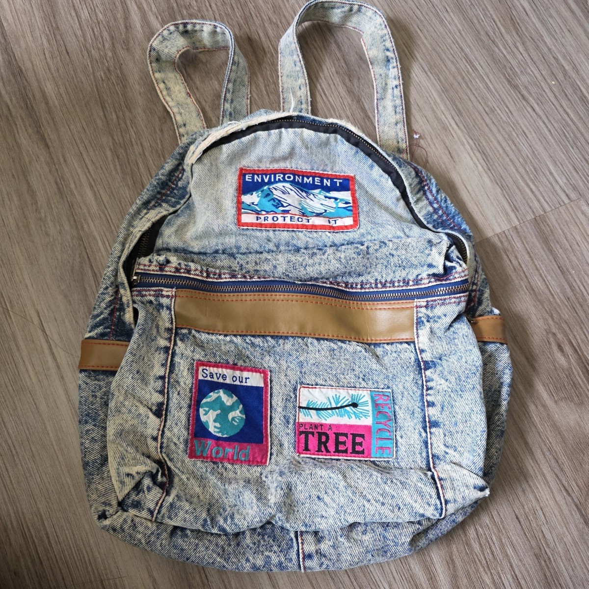 vtg Distressed Save the World Earth Tree Environment Backpack