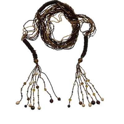 Beaded Belt Necklace Long Multi Strand Boho Fringe Choker Scarf Festival Brown