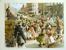 NYC Lower East Side CHILDREN DANCING in the STREET 1899 Antique Art Print Matted