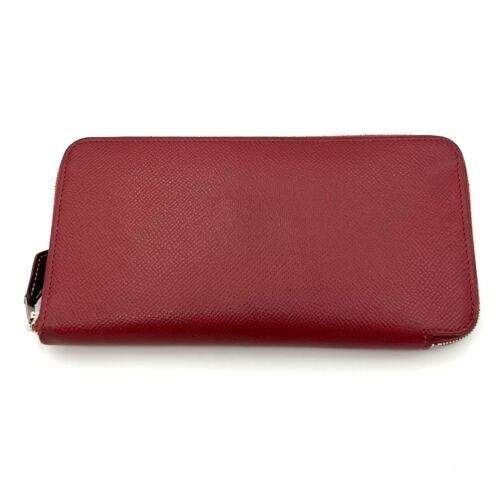 Hermes Azap Long Silk In Wallet Zip Around Rouge Red Used Authentic - Picture 1 of 21