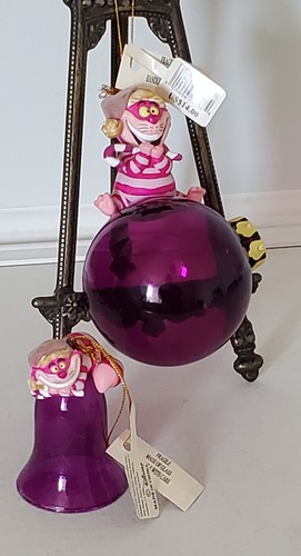 RARE Disney Parks Two Glass Resin Christmas Ornaments Cheshire Cat NEW with TAGS - Picture 19 of 22