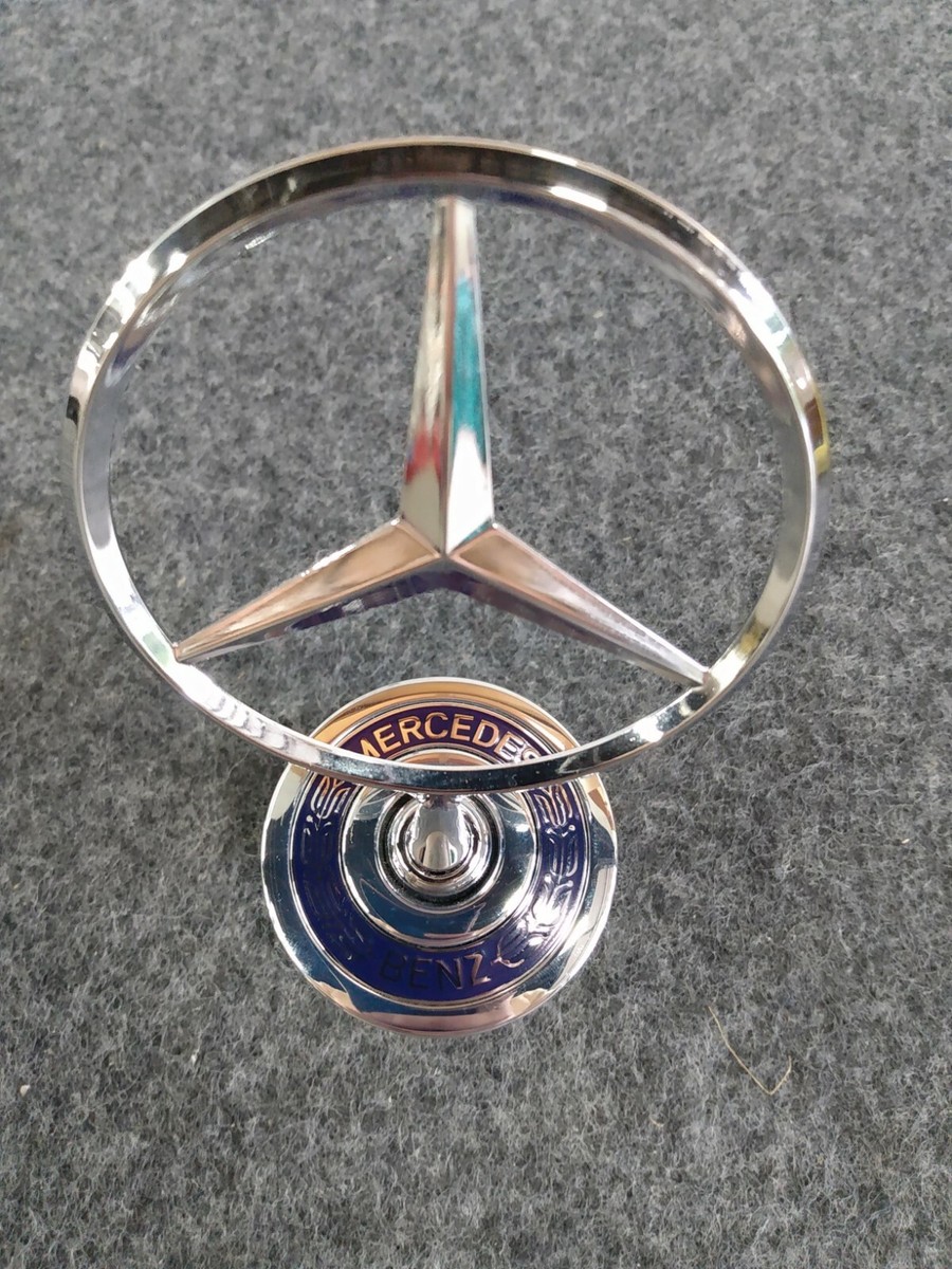  Mercedes Benz Genuine Vehicle Hood Star Emblem Badge  (140-880-02-86, Chrome and Blue Laurel Wreath) : Automotive