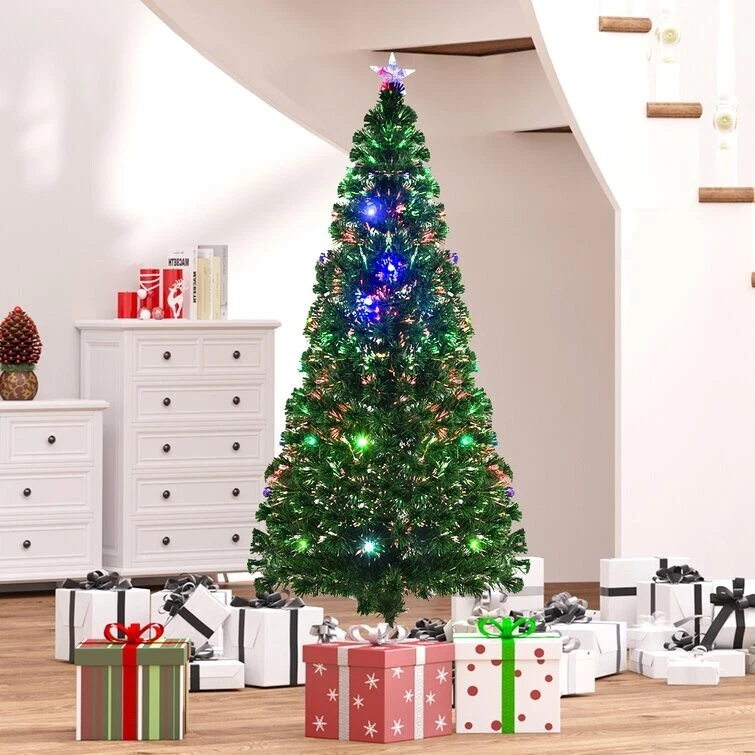Christmas 7ft Fiber Optic Pre Lit Green Tree 260 Tips Multi Function LED Metal
