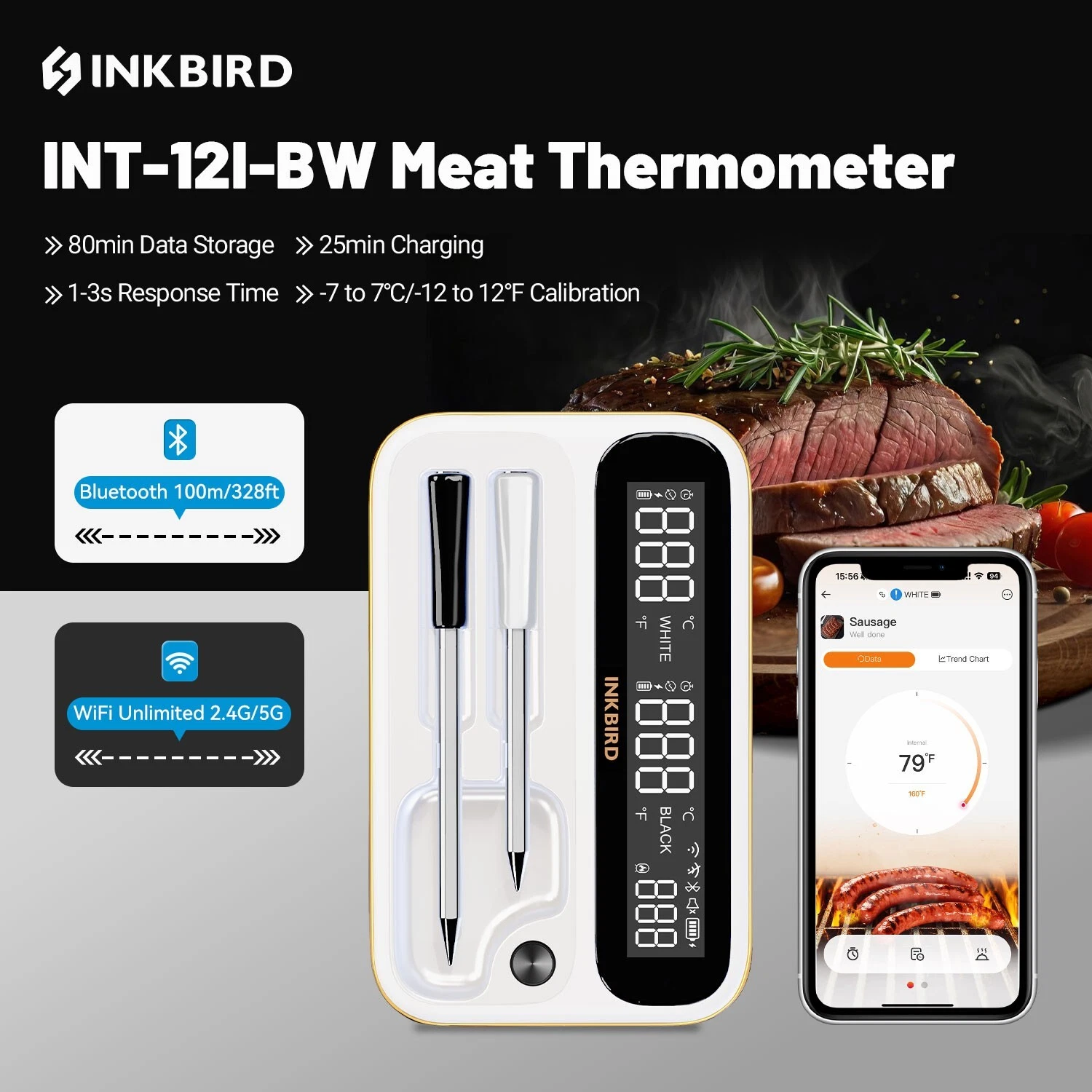 2/4 Probes Wireless BBQ Thermometer Inkbird Meat Cooking WiFi Bluetooth Control
Opens in a new windo