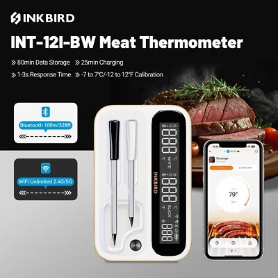 2/4 Probes Wireless BBQ Thermometer Inkbird Meat Cooking WiFi Bluetooth Control - Image 1 of 4