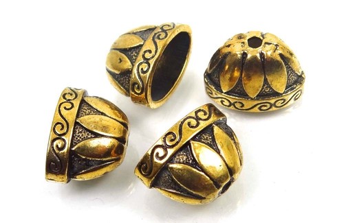 4 Large Antique Gold Pewter Caps Focal Beads Bohemian Tassel Component - Picture 3 of 3