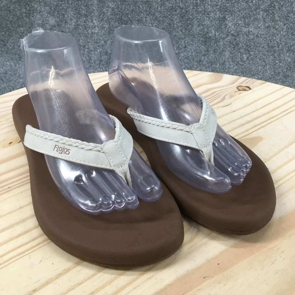 Sandalias Flojos para mujer 10 chanclas tanga planas sin cordones de cuero sintético blanco Foto 3 de 4