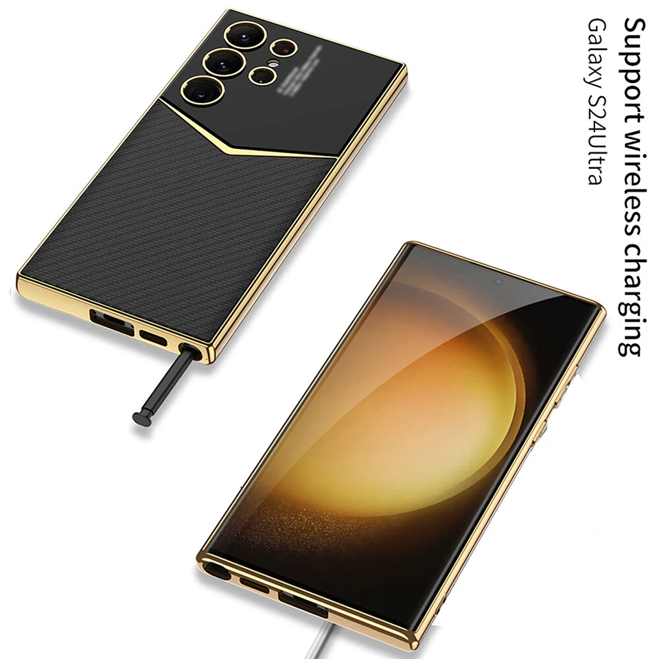 Leather Case Electroplated Frame For Samsung Galaxy S24 Ultra Shockproof Cover - Image 2 of 4