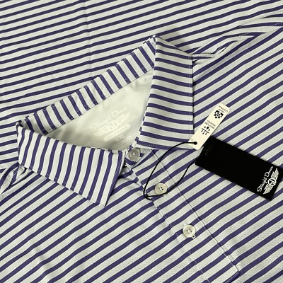 Straight Down Polo Golf Shirt Men's XXL 2XL Purple/White Striped Short Sleeve