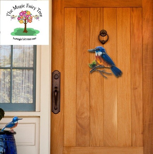 20cm Sacred Azure Kingfisher Metal Garden Decor Wall Art Australian Fauna Plaque - Picture 2 of 2
