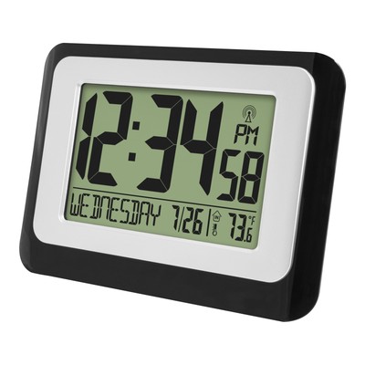 Black Atomic Digital Calendar Desk Alarm Clock with Temperature, W88631
