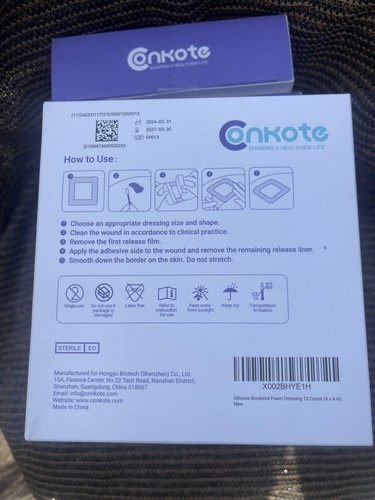 60 Conkote Foam Dressings Silicone Adhesive Border, 4”x4” 211003, Exp. 3/30/2027 - Picture 3 of 4