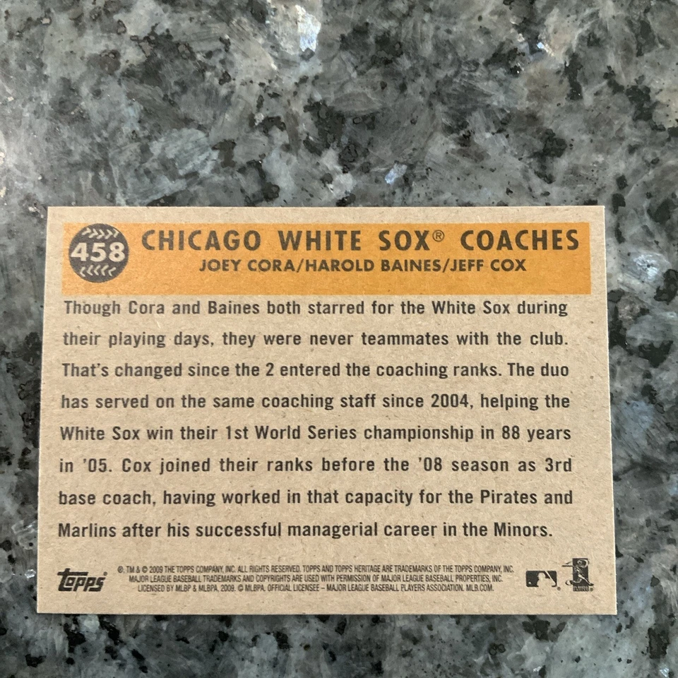 SHORT PRINT!2009 Topps Heritage CHICAGO WHITE SOX COACHES #458 CORA/BAINES/COXi - Image 4 of 4