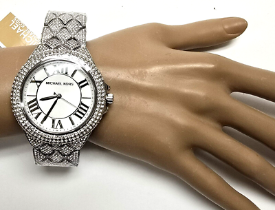 NEW MICHAEL KORS OVERSIZED CAMILLE SILVER,PAVE CRYSTALS BRACELET