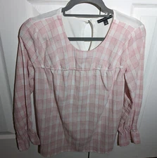 Stage (Signature Studio) ladies checkered long sleeve top, Size S, Pink & White