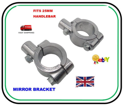 MOTORRAD SPIEGELHALTERUNGEN FÜR 25 MM STANGE - HALTER 8 MM - 2 STÜCK SILBER UK VERKÄUFER