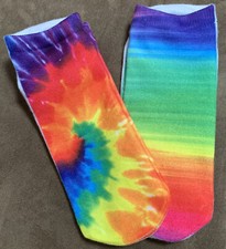 GIRLS ANKLE SOCKS TIE DYE RAINBOW ONE SIZE SUPER CUTE 