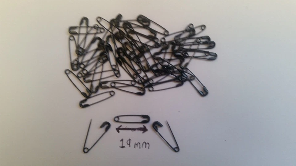 50 x Small Black Steel Safety Pins 19 mm Organise Cards Clothing Sewing Crafts
