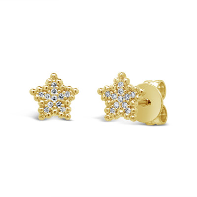 Diamant Stern 14K Gelbgold Ohrstecker Rundschliff Perlen 0,05CT Natur
