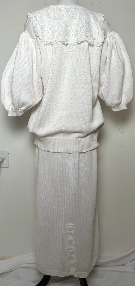 Vtg 80s Scott McClintock L Pink White Sailor Hand Loomed Knit Sweater Skirt Set - Image 2 of 4