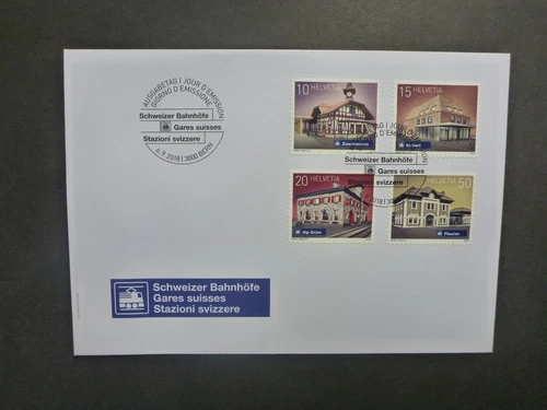 SWITZERLAND 2018 DEFINITIVES- SWISS RAIL STATIONS SET 4 STAMPS FDC