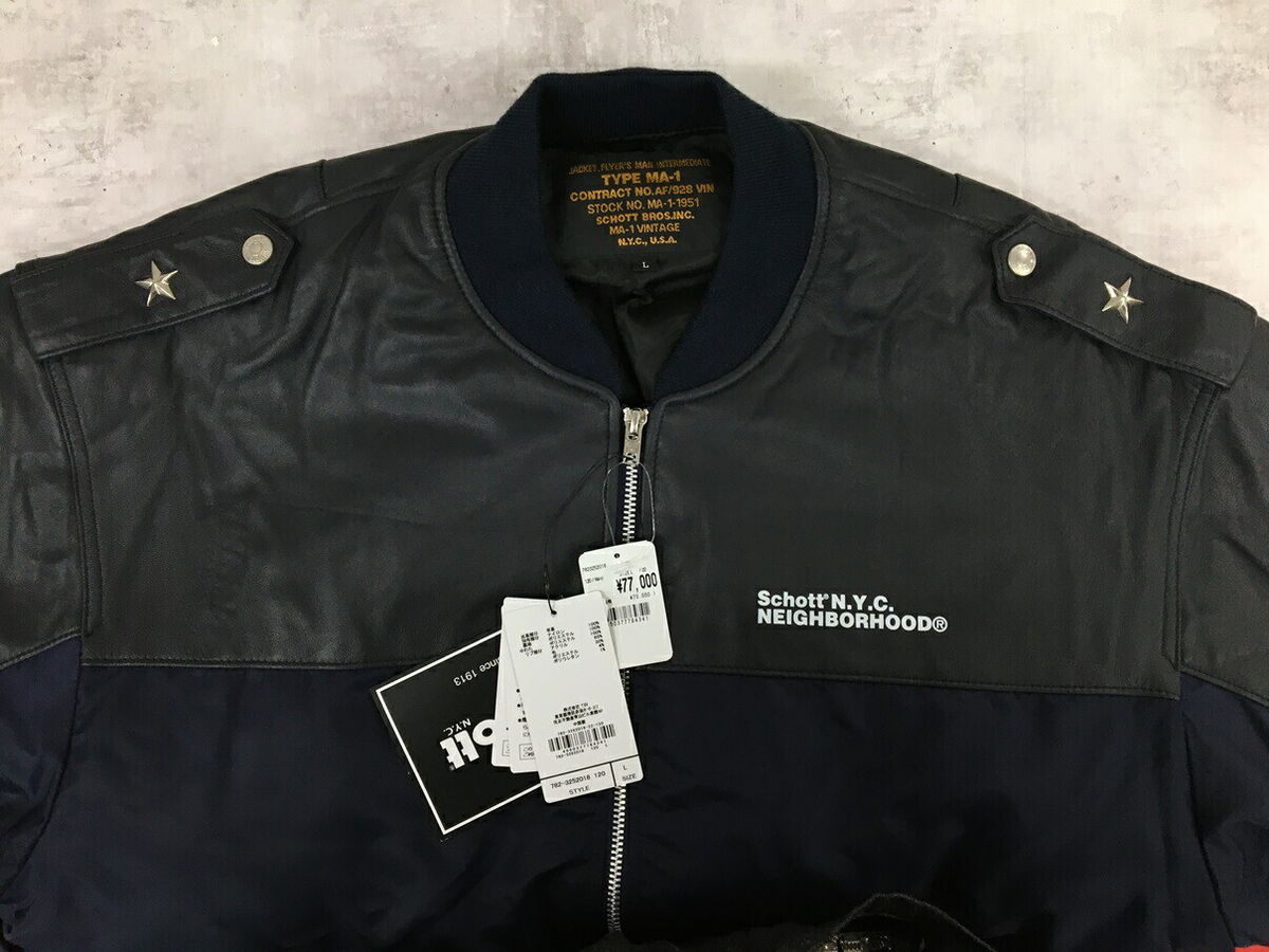 Neighborhood Nh X Schott. Leather Combi Ma-1 Jacket Shot Neighborhood Nh X Schott. Leather Combi Ma-1 Jacket Shot