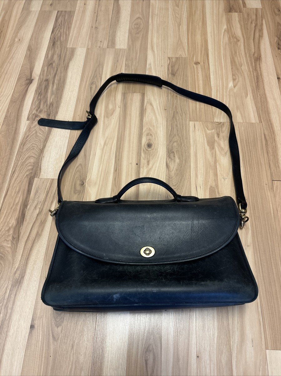 Wako Leather Ware Black Leather Classic Large Briefcase Laptop 