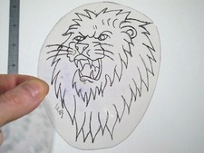 vtg 1960s 1970s Tattoo Flash acetate stencil Lion Head v7 signed LT2