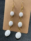 925 Sterling Silver Gold Plate 3” Dangle Earrings Vintage Milk Glass Beads