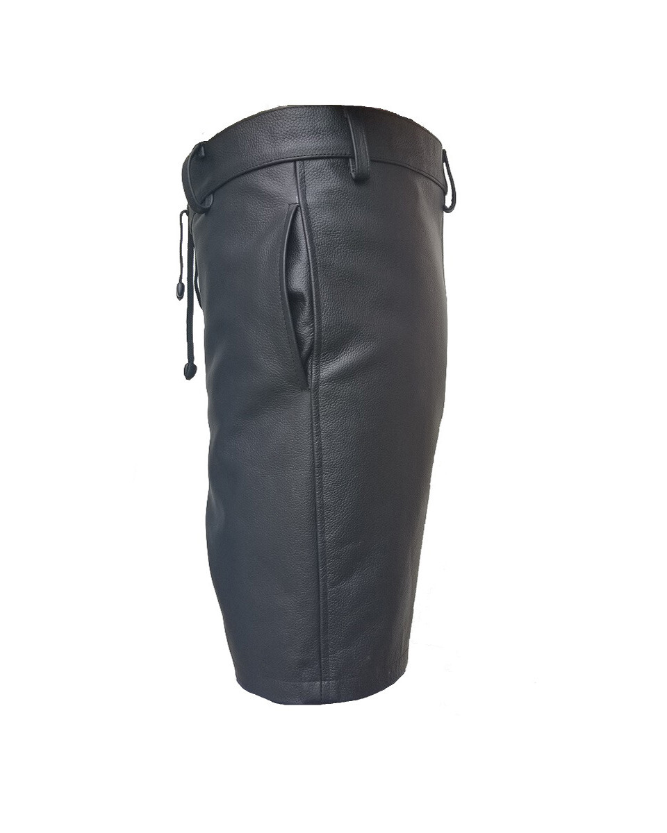 Leather Short Men Pants Shorts Genuine S Waist Side Black Laces