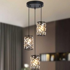 Black Crystal Pendant Lights Kitchen island, Adjustable Hanging Chandelier