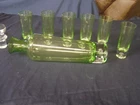 Vintage Green Cordial Decanter WITH STOPPER  and SIX  Glasses (4.5")