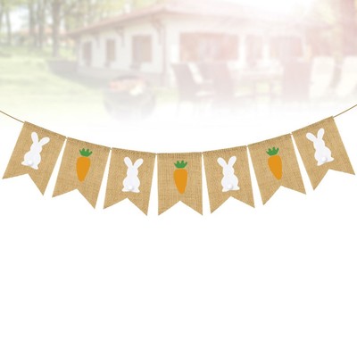  1 Set Osterfeier Banner Kaninchen Druck Sackleinen Girlande Karotte und Bunny