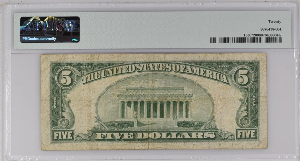 1935 $5 Legal Tender Star Note PMG VF20 Fr-1530* Red Seal - Image 2 of 2