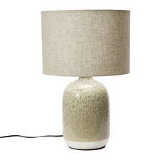 Stoneware Table Linen Shade & Inline Switch, Reactive Glaze, Taupe Color Lamp...
