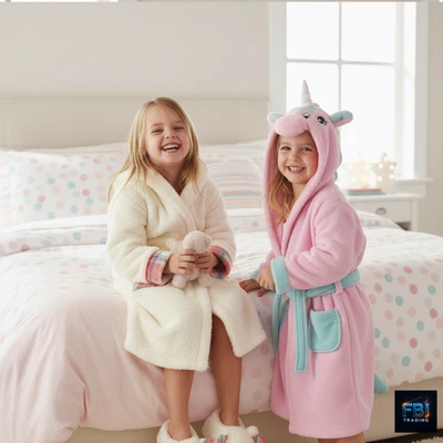BUTTERFLY kids girls dressing gown robe hooded polar fleece gowns pug owl